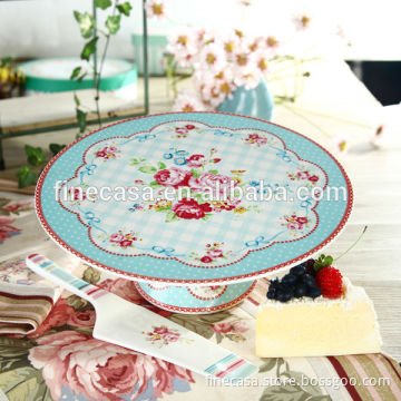 Elegant Fine New Bone China 11 Inches Cake Stand with Server of Mary Garden